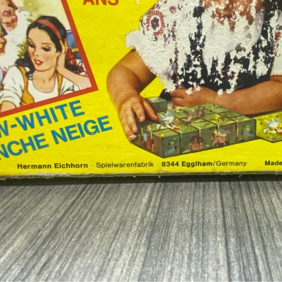 Wooden Toy Block Picture Cubes Vintage Snow White Cinderella - Picture 4 of 16